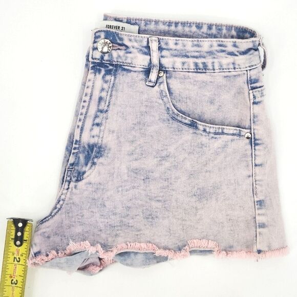 Forever 21 High Waist Cutoff Denim Jean Shorts Women Size 27 Pink Blue Acid Wash - Picture 8 of 10